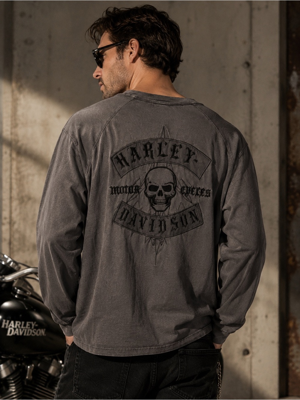 Harley-Davidson Grey Skull‎ Graphic Crewneck Sweatshirt XL